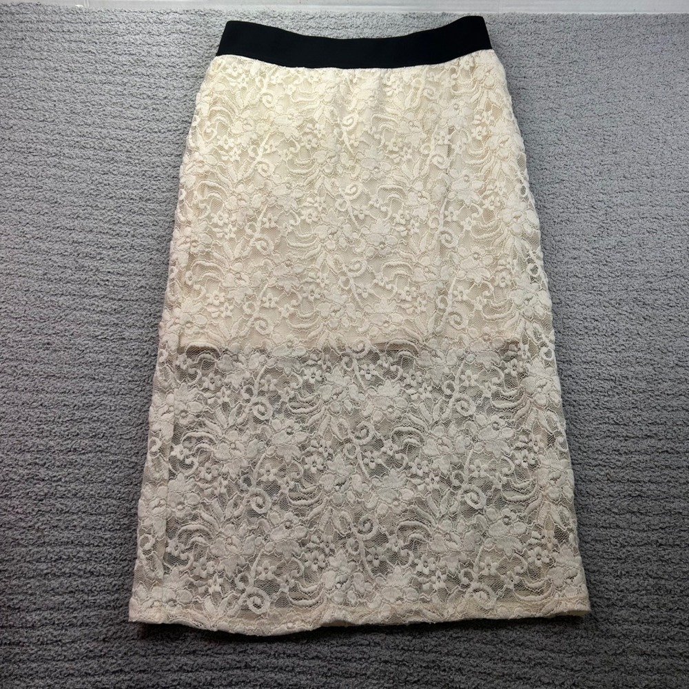 Hollister Lace Midi Skirt Cream Ivory Large Boho Coquette Fairycore Romantic